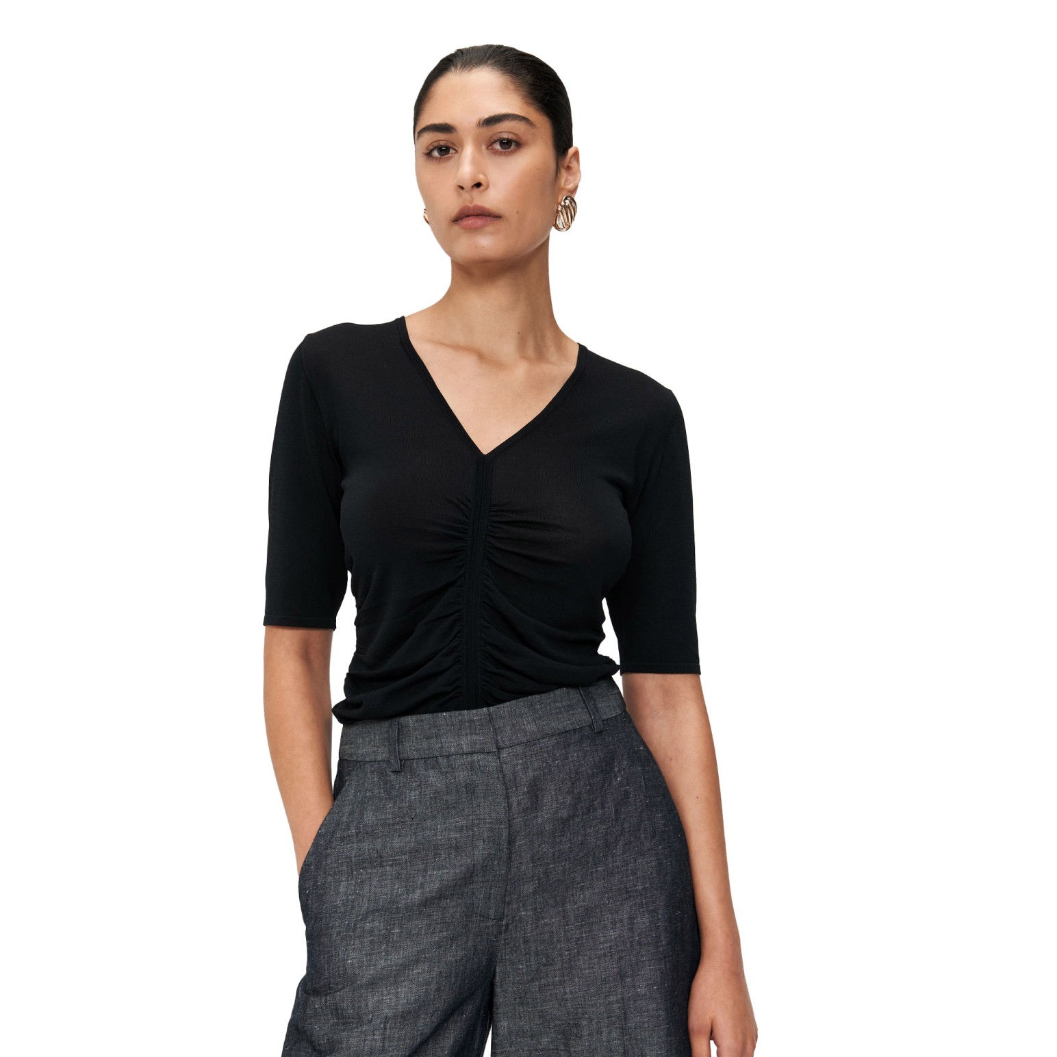 Veronika Maine V-Neck Ruched Knit